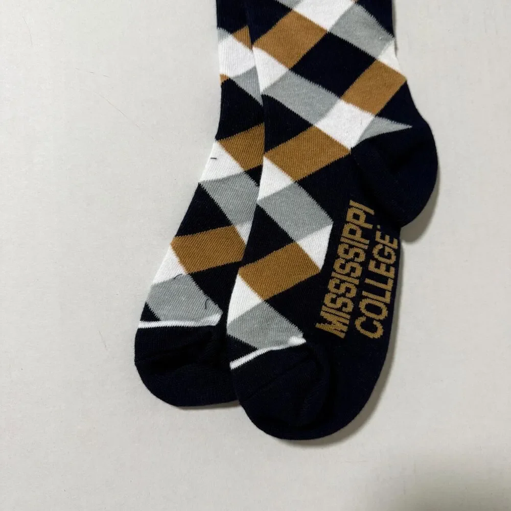 TCK Mississippi College MC Logo Diamond Check Crew Socks